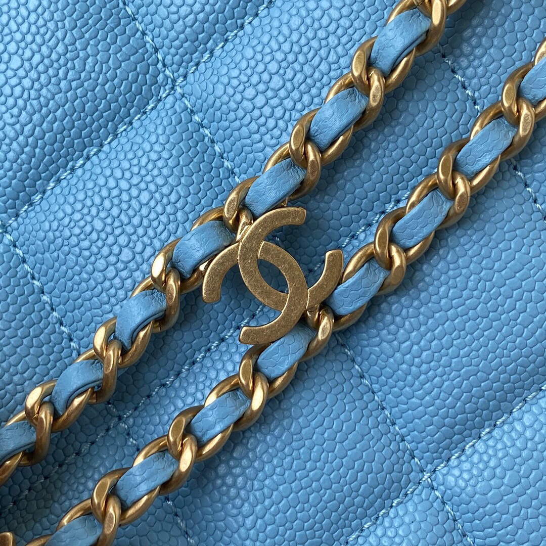 Chanel Small Hobo Bag Grained Calfskin Gold AS3223 Blue - Default Title - View 5