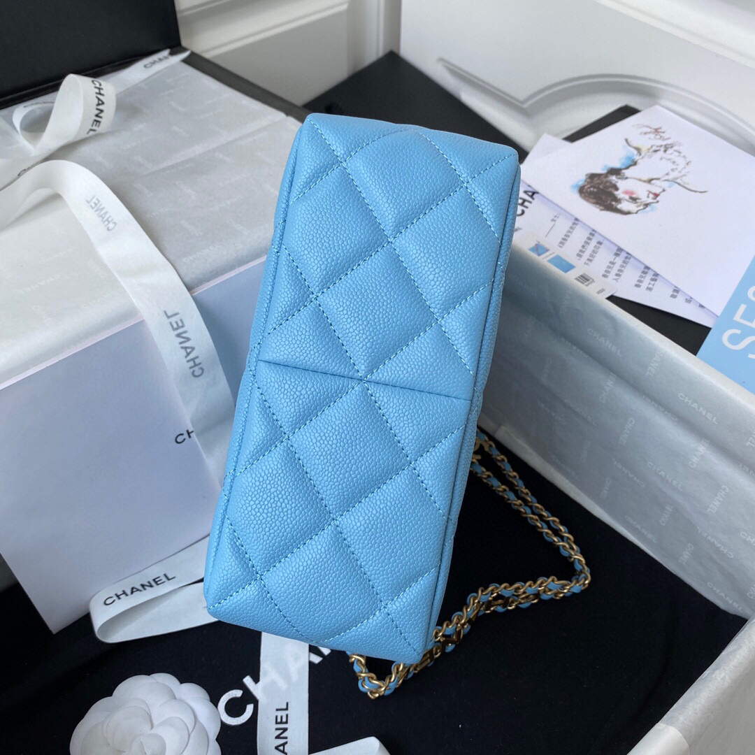 Chanel Small Hobo Bag Grained Calfskin Gold AS3223 Blue - Default Title - View 7
