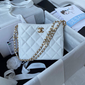 Chanel Small Hobo Bag Grained Calfskin Gold AS3223 White - Default Title - View 1