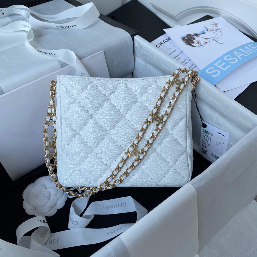 Chanel Small Hobo Bag Grained Calfskin Gold AS3223 White - Default Title - View 2