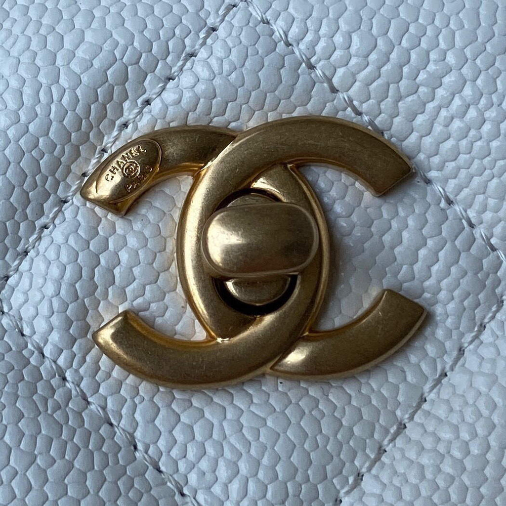 Chanel Small Hobo Bag Grained Calfskin Gold AS3223 White