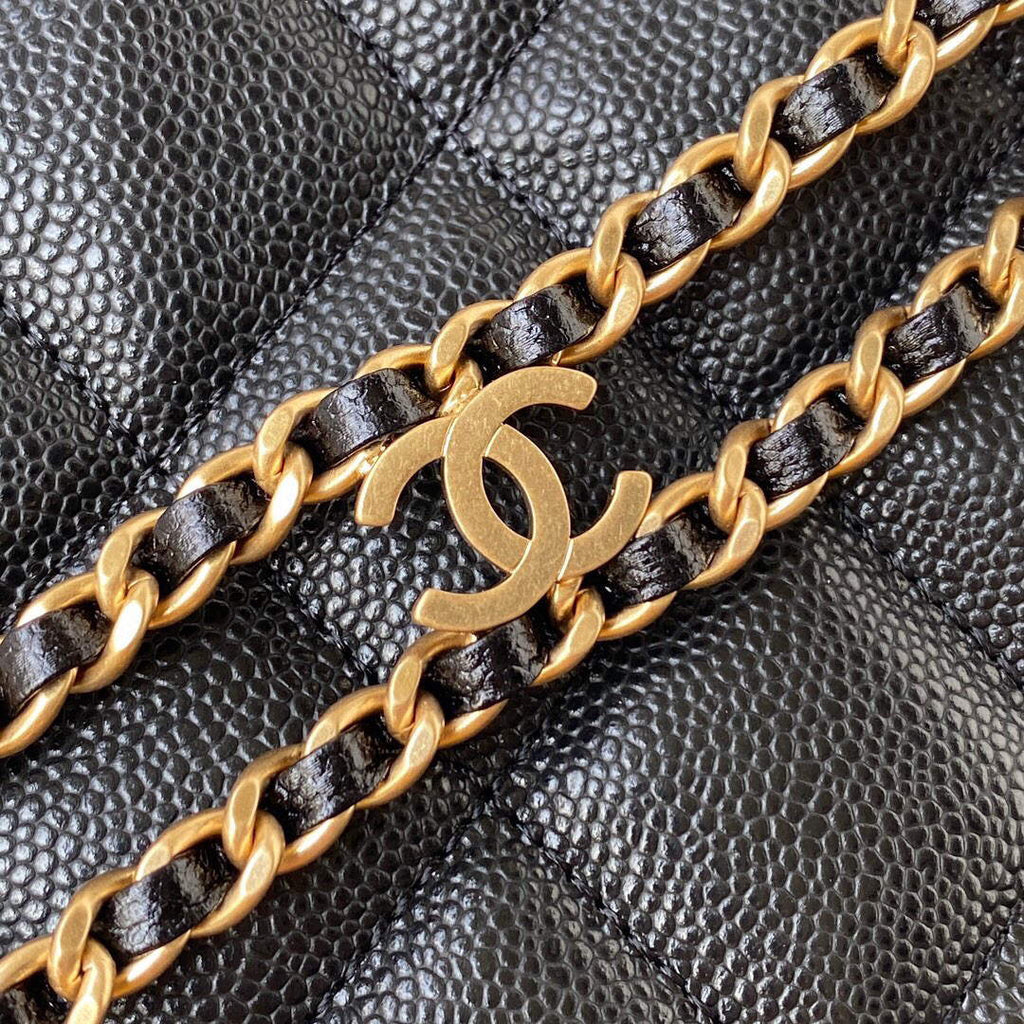 Chanel Small Hobo Bag Grained Calfskin Gold AS3223 Black