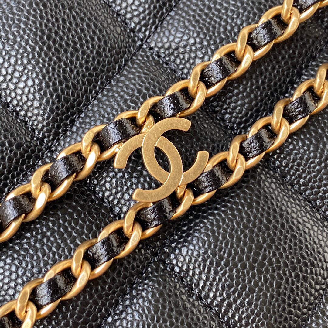 Chanel Small Hobo Bag Grained Calfskin Gold AS3223 Black