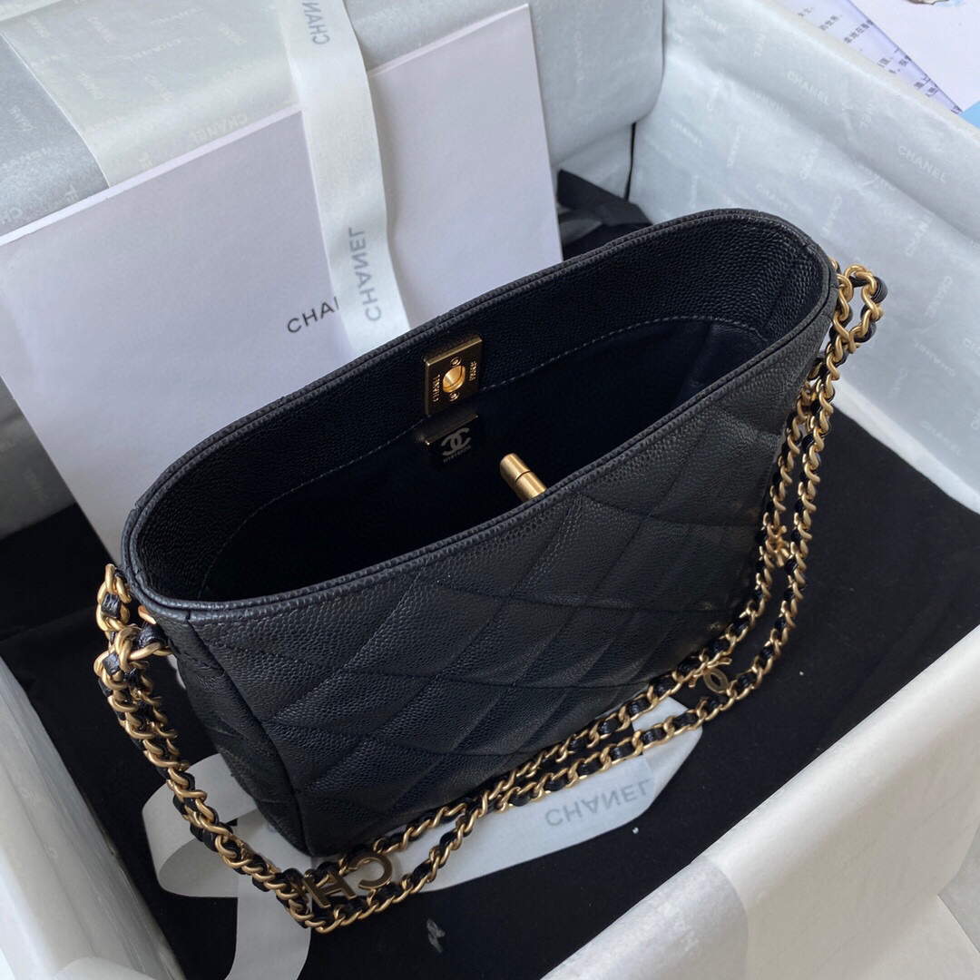 Chanel Small Hobo Bag Grained Calfskin Gold AS3223 Black - Default Title - View 7