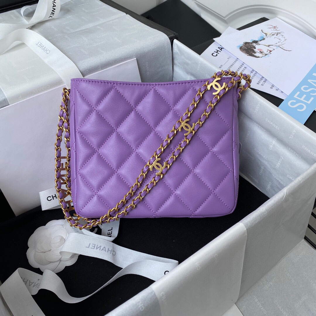 Chanel Small Hobo Bag Lambskin Gold AS3223 Purple - Default Title - View 2