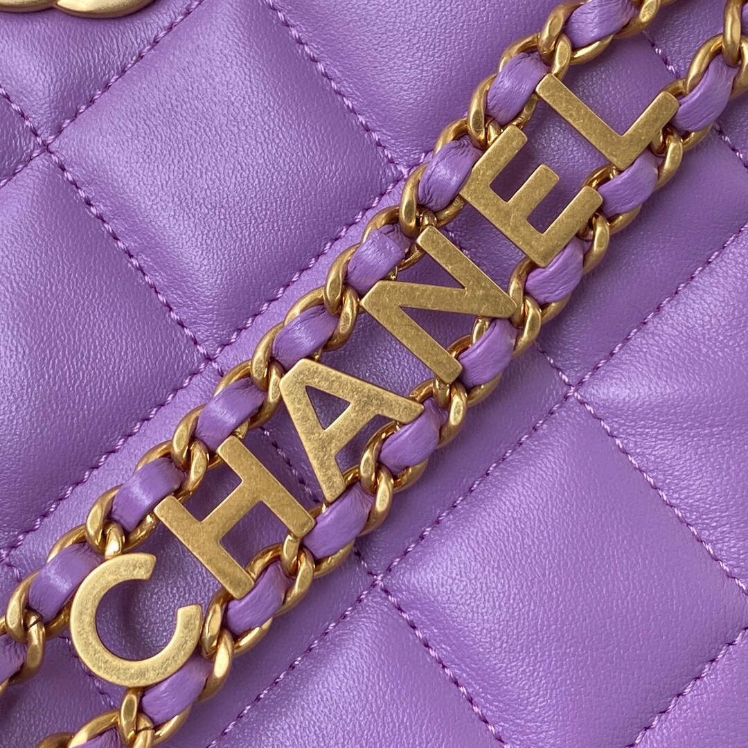 Chanel Small Hobo Bag Lambskin Gold AS3223 Purple - Default Title - View 4