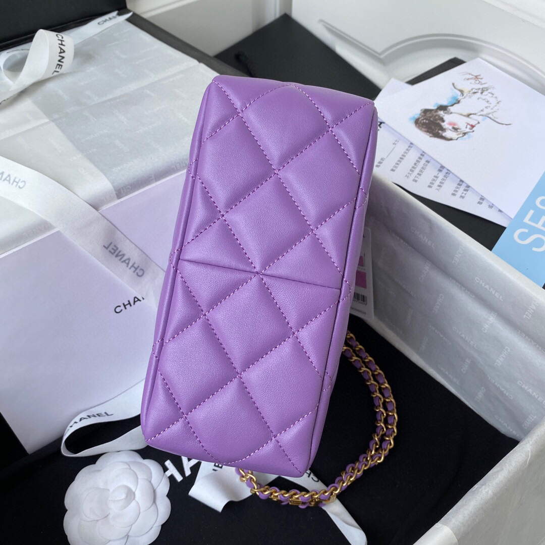 Chanel Small Hobo Bag Lambskin Gold AS3223 Purple - Default Title - View 7