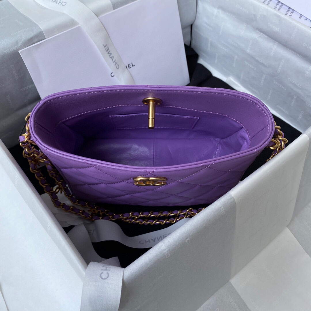 Chanel Small Hobo Bag Lambskin Gold AS3223 Purple