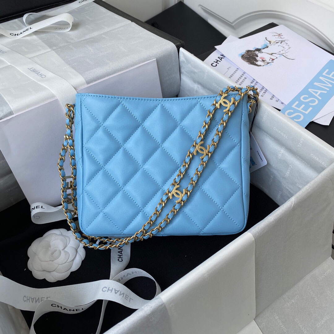 Chanel Small Hobo Bag Lambskin Gold AS3223 Blue - Default Title - View 2