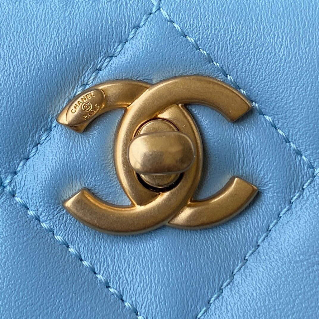 Chanel Small Hobo Bag Lambskin Gold AS3223 Blue