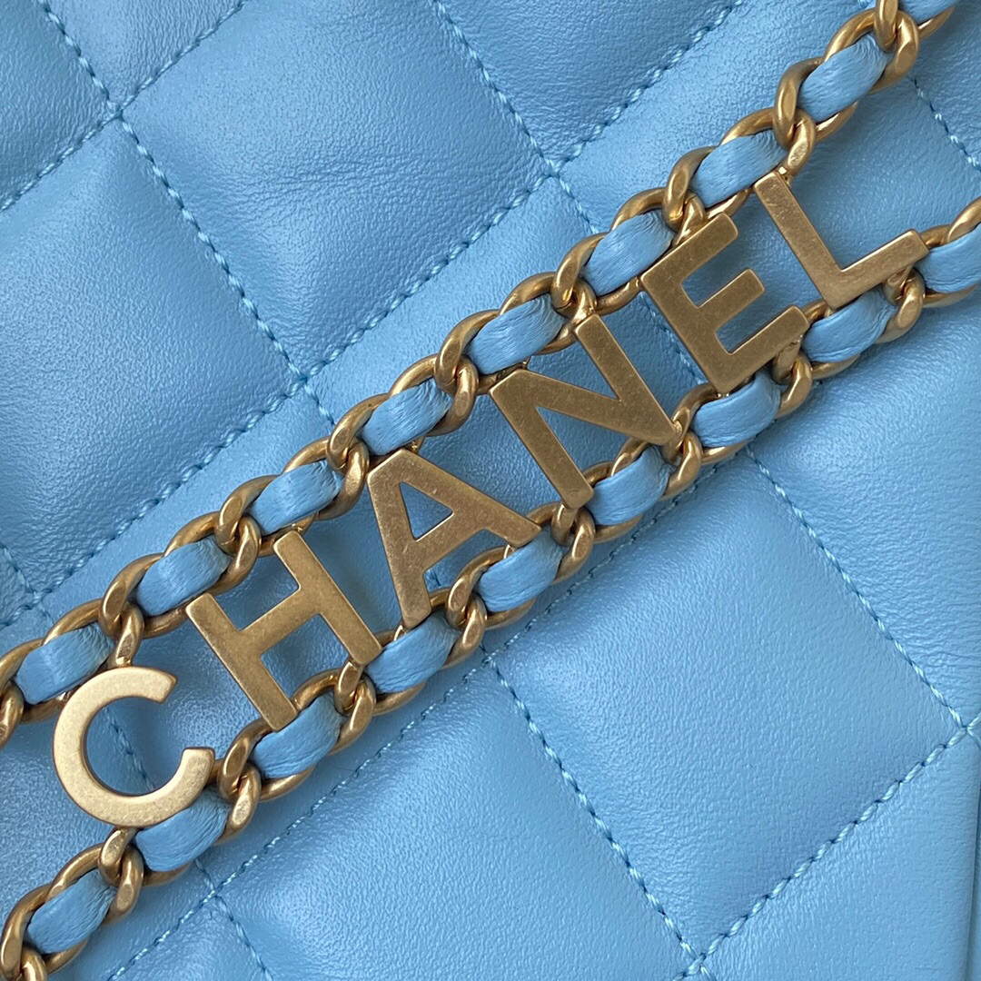 Chanel Small Hobo Bag Lambskin Gold AS3223 Blue