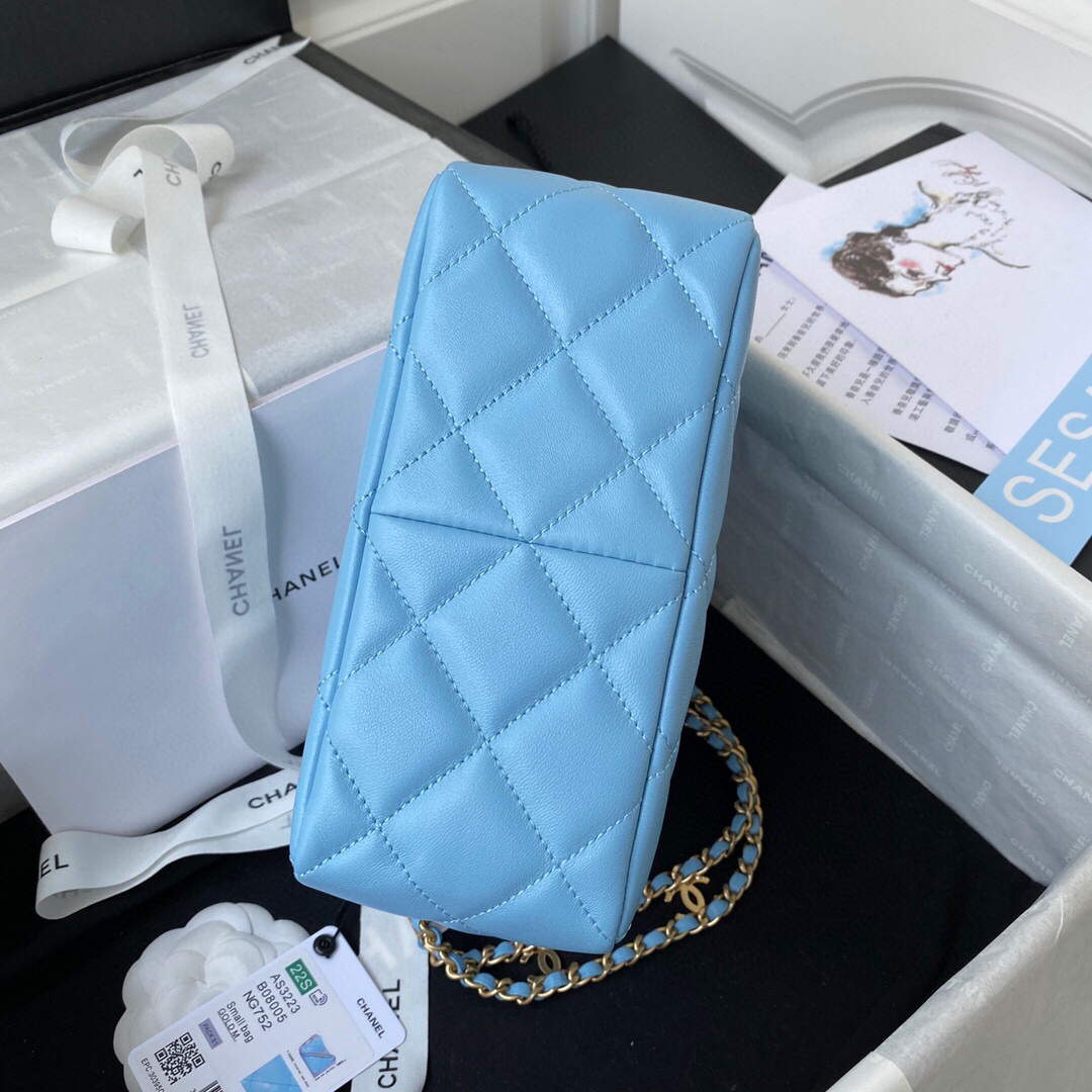 Chanel Small Hobo Bag Lambskin Gold AS3223 Blue - Default Title - View 6