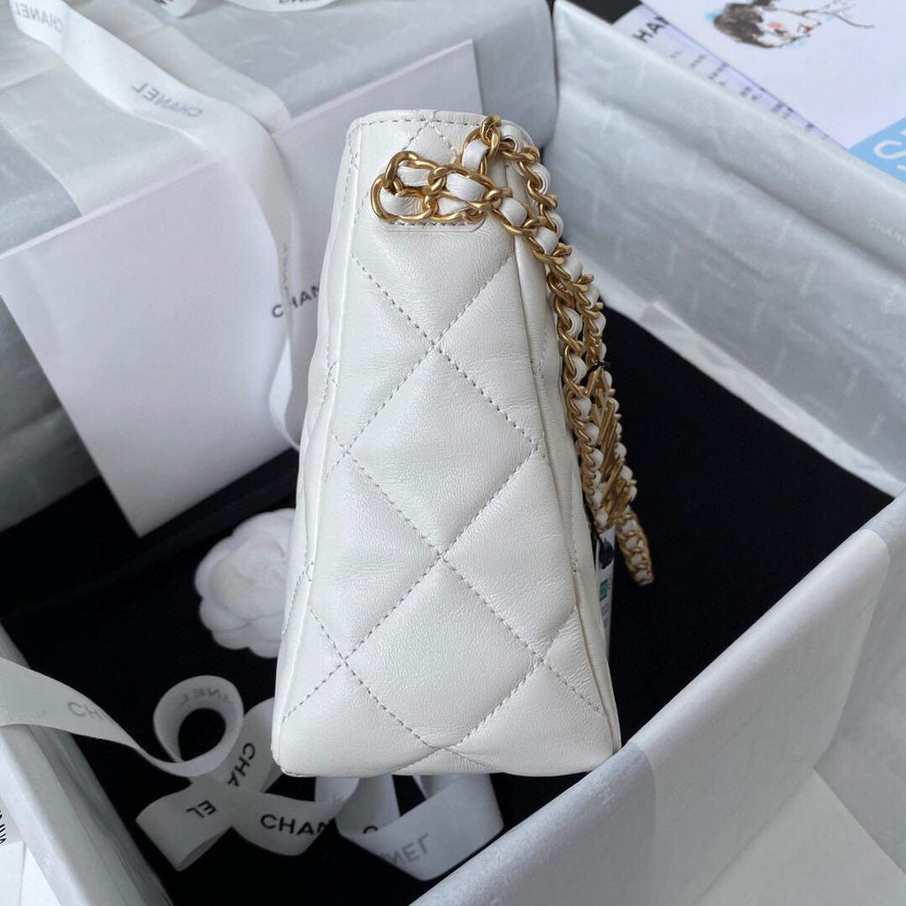 Chanel Small Hobo Bag Lambskin Gold AS3223 White