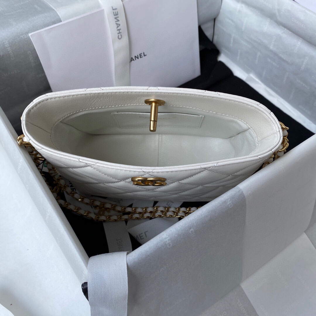 Chanel Small Hobo Bag Lambskin Gold AS3223 White