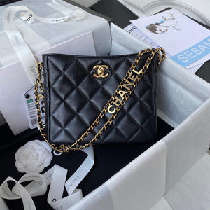 Chanel Small Hobo Bag Lambskin Gold AS3223 Black - Default Title - View 1