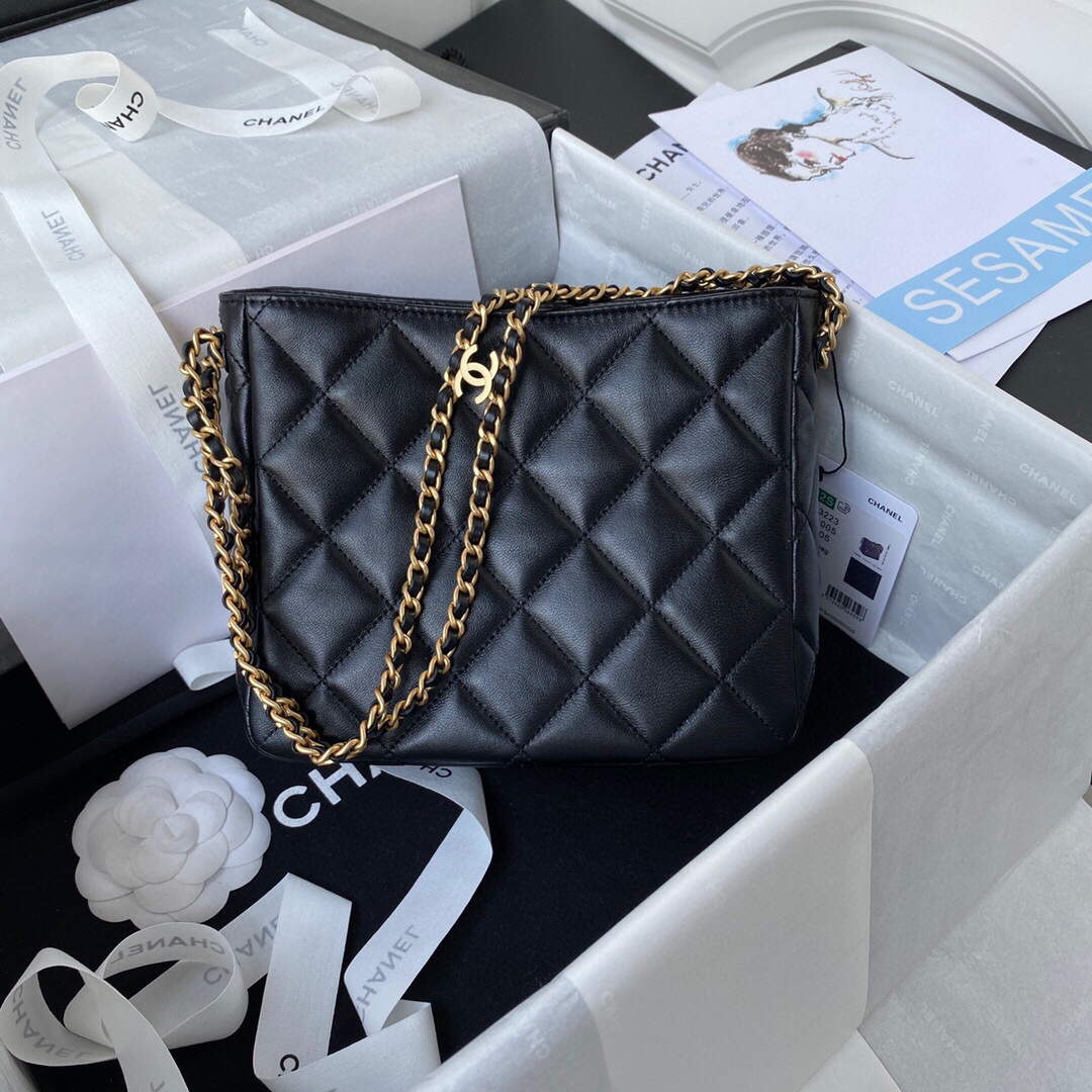 Chanel Small Hobo Bag Lambskin Gold AS3223 Black - Default Title - View 2