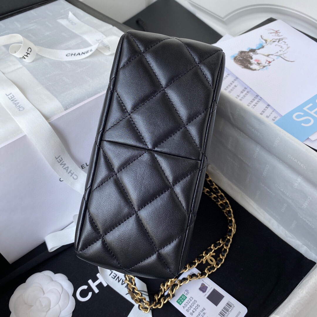 Chanel Small Hobo Bag Lambskin Gold AS3223 Black