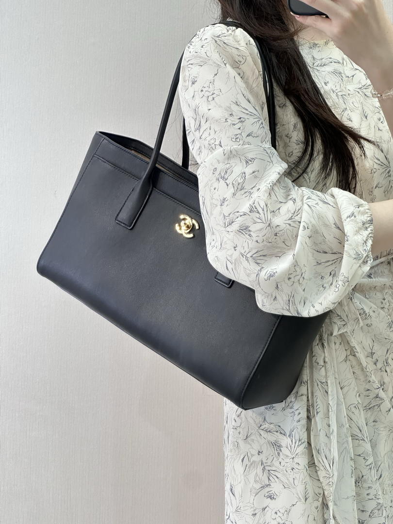 Chanel Small Shopping Bag Calfskin & Gold-Tone Metal AS6243 Black - Default Title - View 1