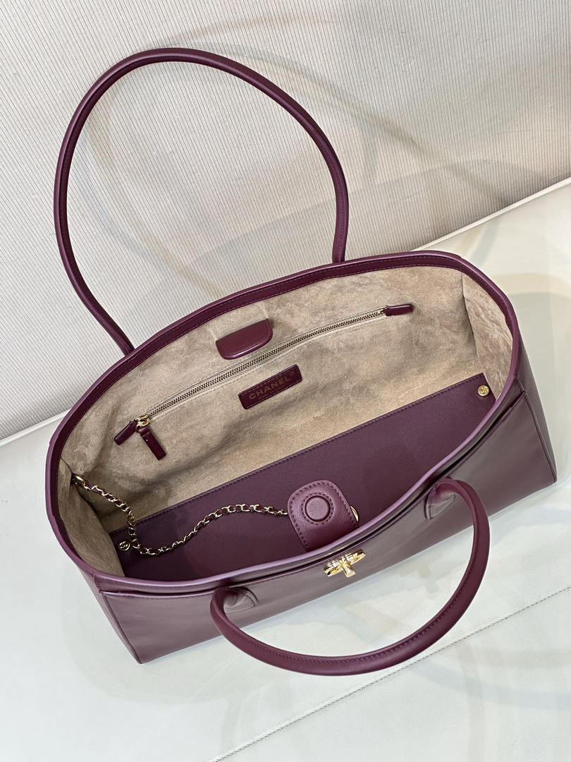 Chanel Small Shopping Bag  Calfskin & Gold-Tone Metal AS6243  Dark Burgundy