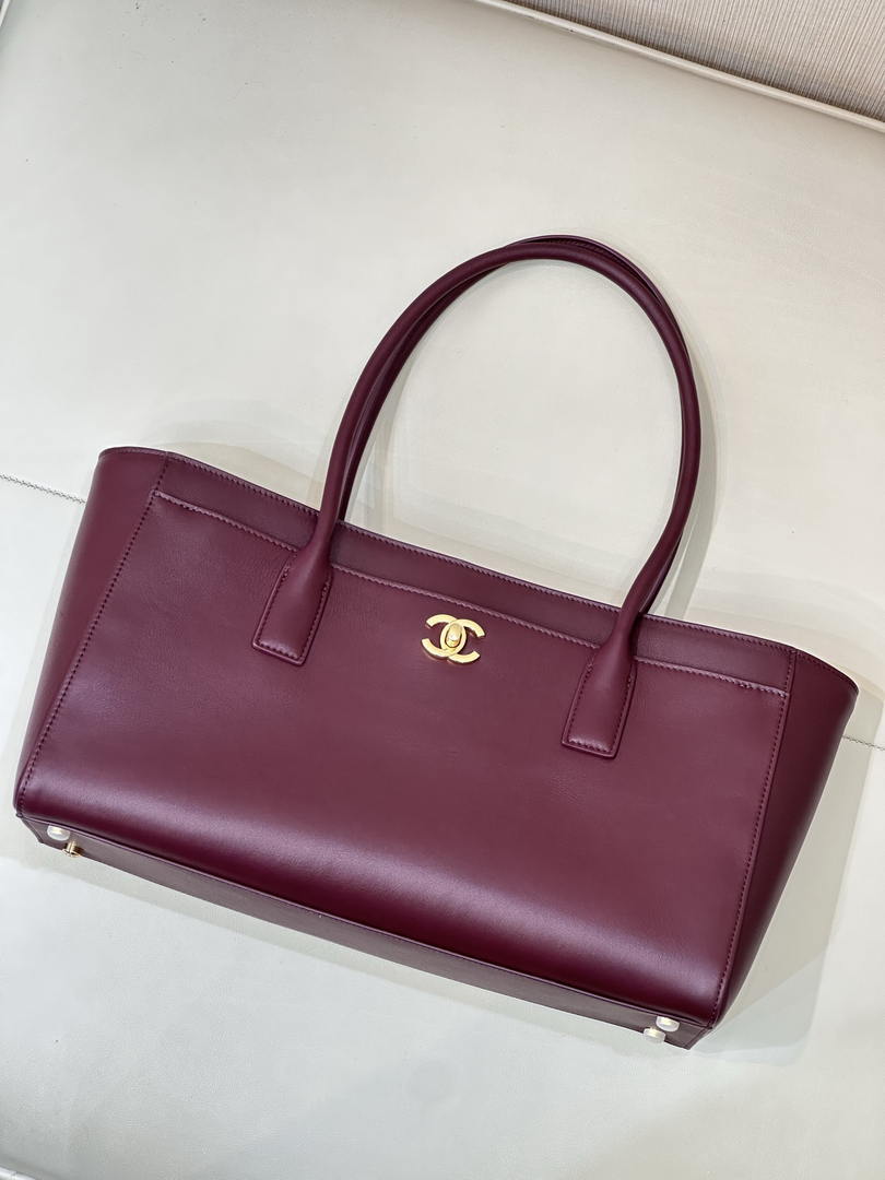 Chanel Small Shopping Bag  Calfskin & Gold-Tone Metal AS6243  Dark Burgundy - Default Title - View 6