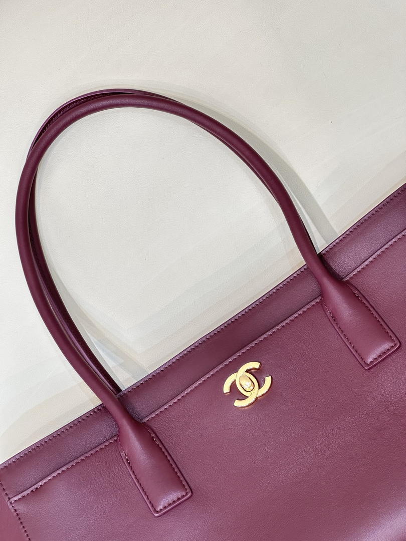 Chanel Small Shopping Bag  Calfskin & Gold-Tone Metal AS6243  Dark Burgundy