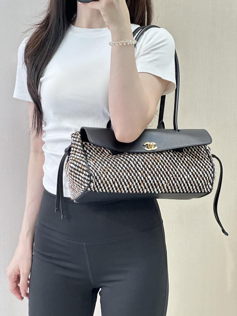 Chanel Small shopping bag Grained calfskin & gold-tone metal AS6288 Black &Tweed - Default Title - View 6