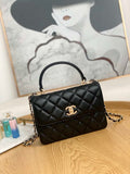 Chanel Small Trendy CC Flap Bag With Top Handle Lambskin bag A92236 Black Gold Round