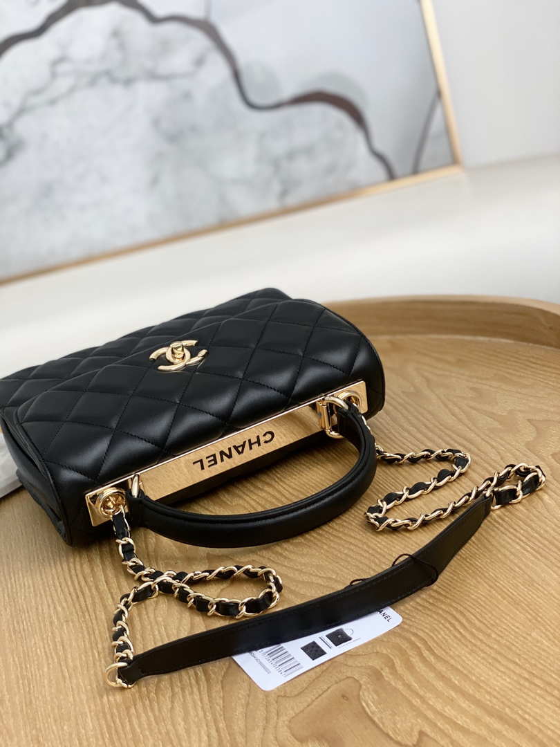 Chanel Small Trendy CC Flap Bag With Top Handle Lambskin bag A92236 Black Gold Round - Default Title - View 4