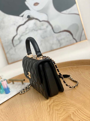 Chanel Small Trendy CC Flap Bag With Top Handle Lambskin bag A92236 Black Gold Round - Default Title - View 7