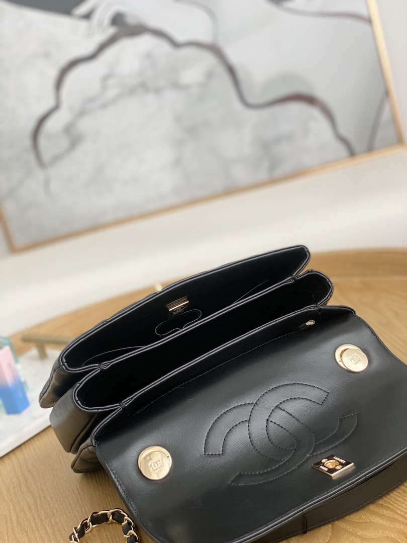Chanel Small Trendy CC Flap Bag With Top Handle Lambskin bag A92236 Black Gold Round - Default Title - View 8