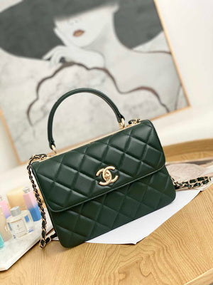 Chanel Small Trendy CC Flap Bag With Top Handle Lambskin bag A92236 Dark Green Gold - Default Title - View 1