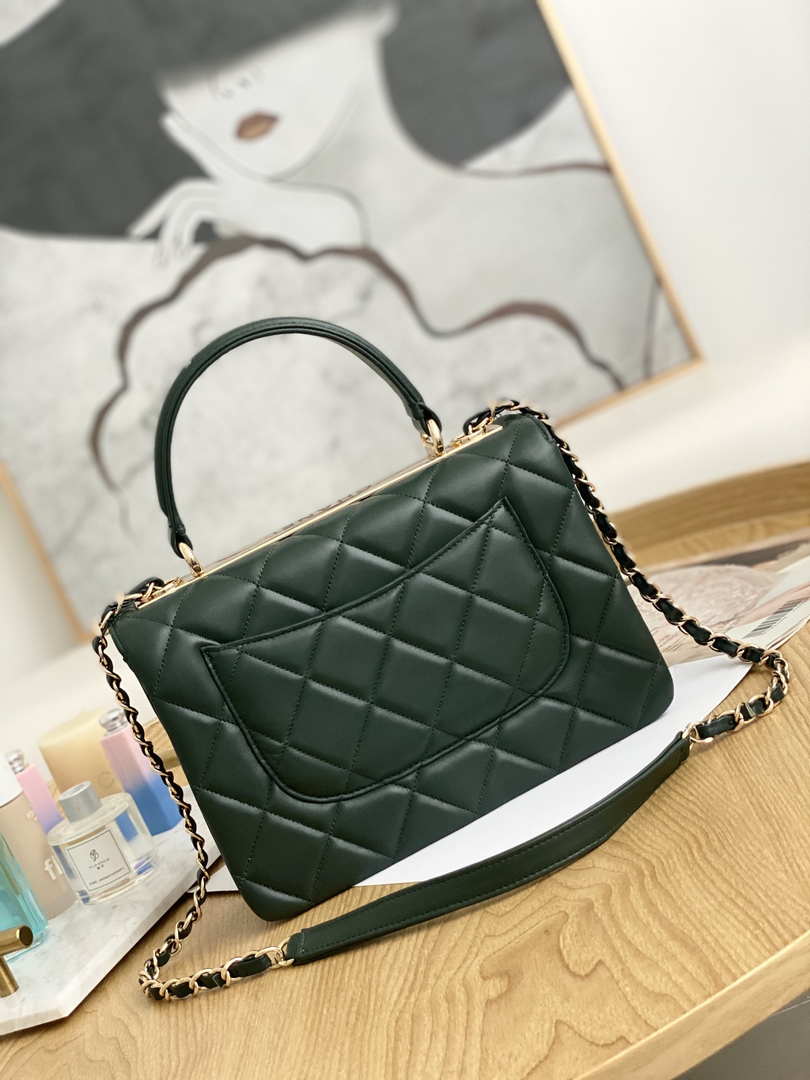 Chanel Small Trendy CC Flap Bag With Top Handle Lambskin bag A92236 Dark Green Gold - Default Title - View 2