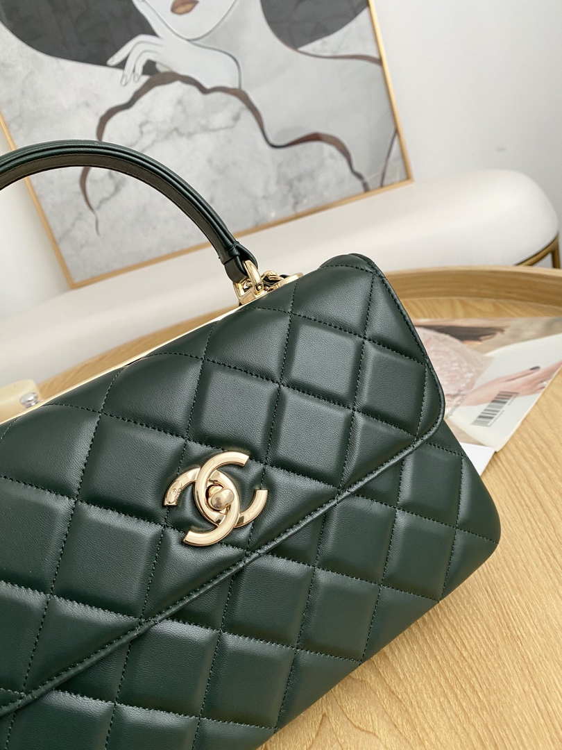 Chanel Small Trendy CC Flap Bag With Top Handle Lambskin bag A92236 Dark Green Gold - Default Title - View 3