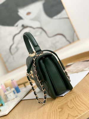 Chanel Small Trendy CC Flap Bag With Top Handle Lambskin bag A92236 Dark Green Gold - Default Title - View 5