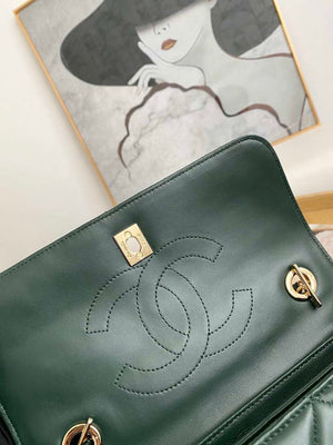 Chanel Small Trendy CC Flap Bag With Top Handle Lambskin bag A92236 Dark Green Gold - Default Title - View 6