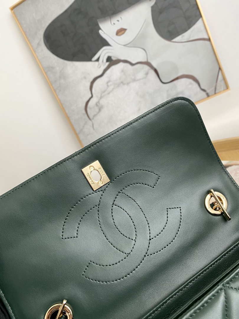 Chanel Small Trendy CC Flap Bag With Top Handle Lambskin bag A92236 Dark Green Gold - Default Title - View 6