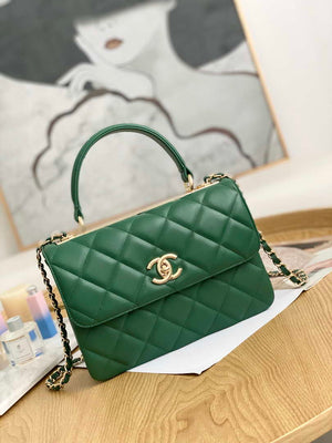 Chanel Small Trendy CC Flap Bag With Top Handle Lambskin bag A92236 Green Gold - Default Title - View 1