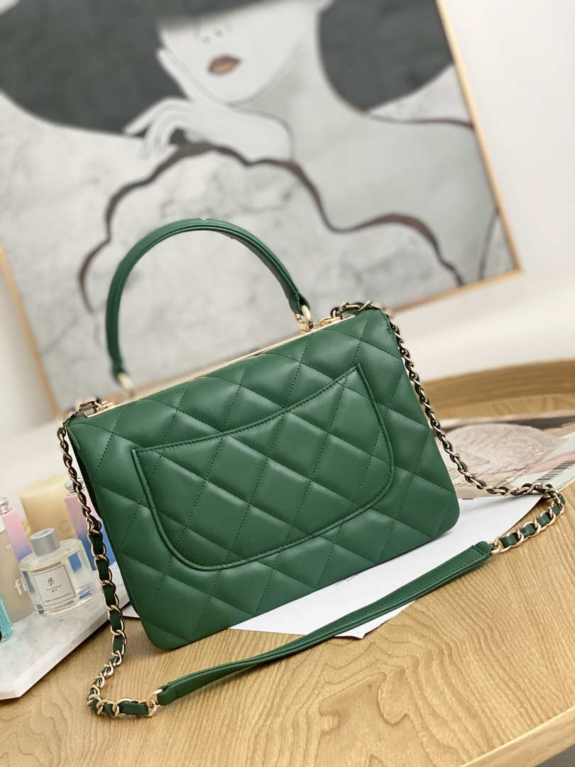 Chanel Small Trendy CC Flap Bag With Top Handle Lambskin bag A92236 Green Gold - Default Title - View 2