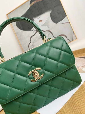 Chanel Small Trendy CC Flap Bag With Top Handle Lambskin bag A92236 Green Gold - Default Title - View 3
