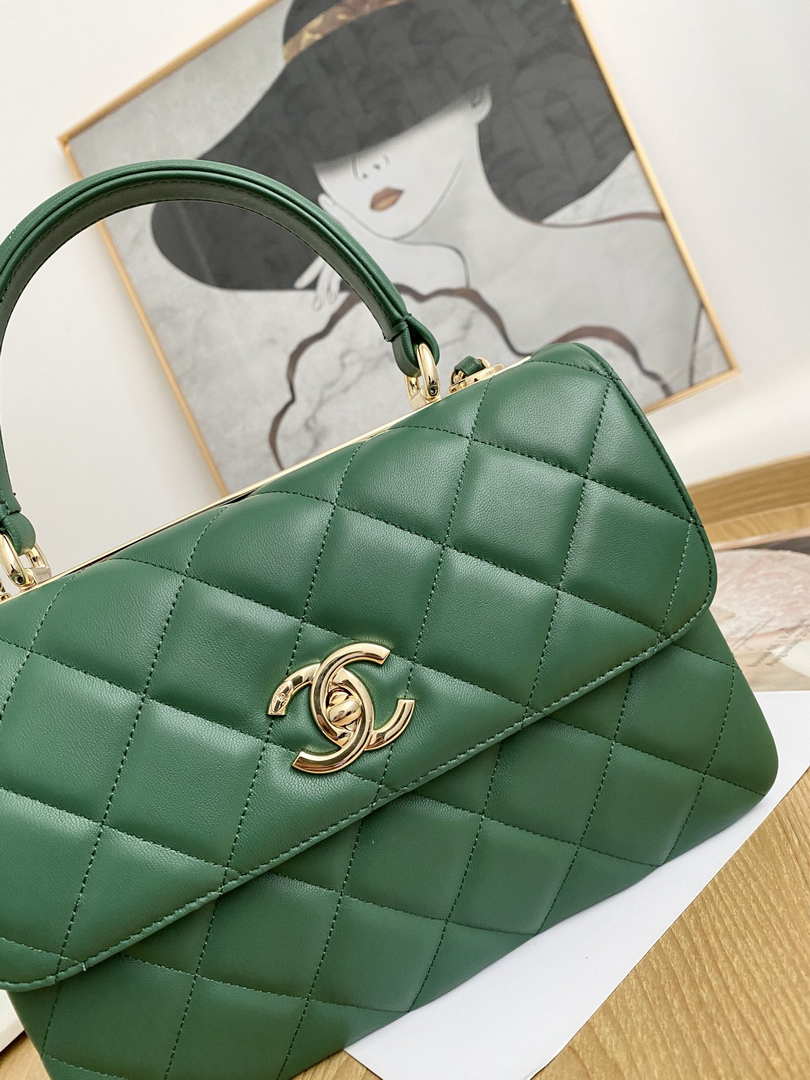 Chanel Small Trendy CC Flap Bag With Top Handle Lambskin bag A92236 Green Gold - Default Title - View 3