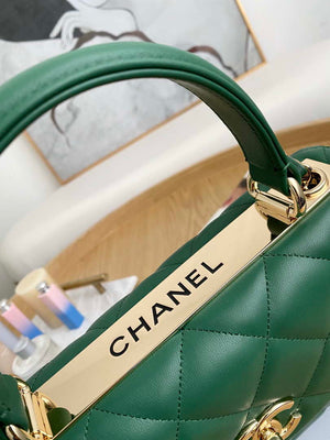 Chanel Small Trendy CC Flap Bag With Top Handle Lambskin bag A92236 Green Gold - Default Title - View 5