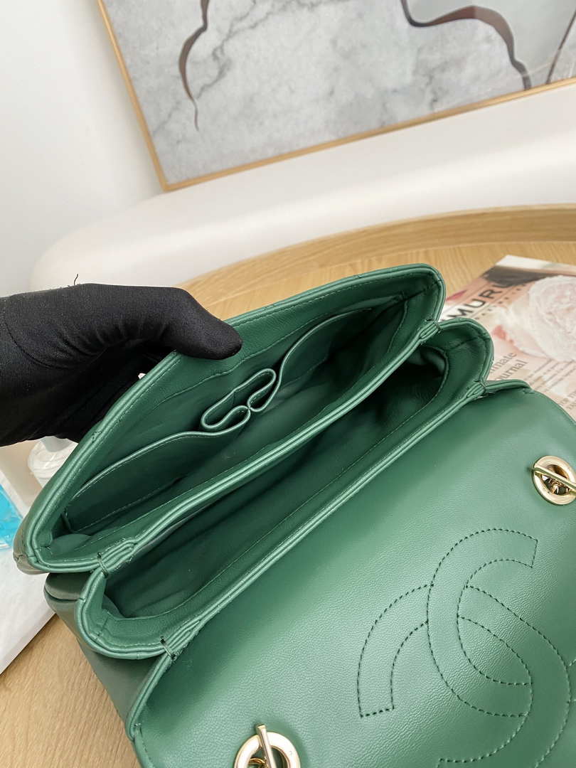 Chanel Small Trendy CC Flap Bag With Top Handle Lambskin bag A92236 Green Gold - Default Title - View 8