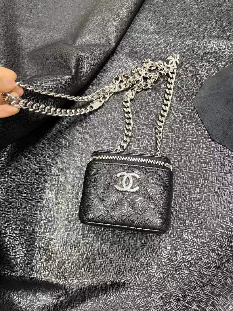 Chanel Small Vanity With Chain Bag Lambskin AP2198 Black Silvery - Default Title - View 3
