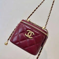 Chanel Small Vanity with Chain Shiny Calfskin Wine Red AP2292 Gold