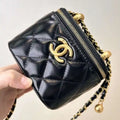Chanel Small Vanity with Chain Shiny Calfskin Black AP2292 Gold