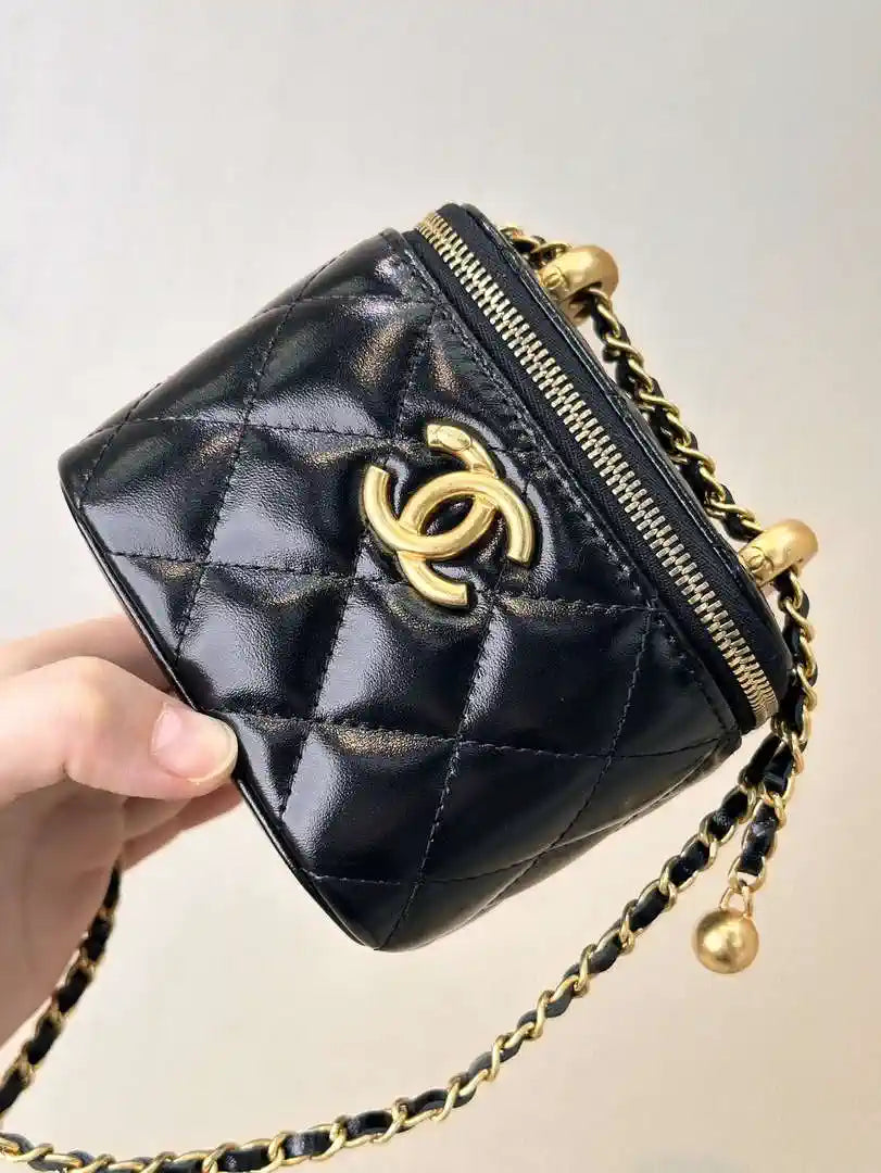 Chanel Small Vanity with Chain Shiny Calfskin Black AP2292 Gold
