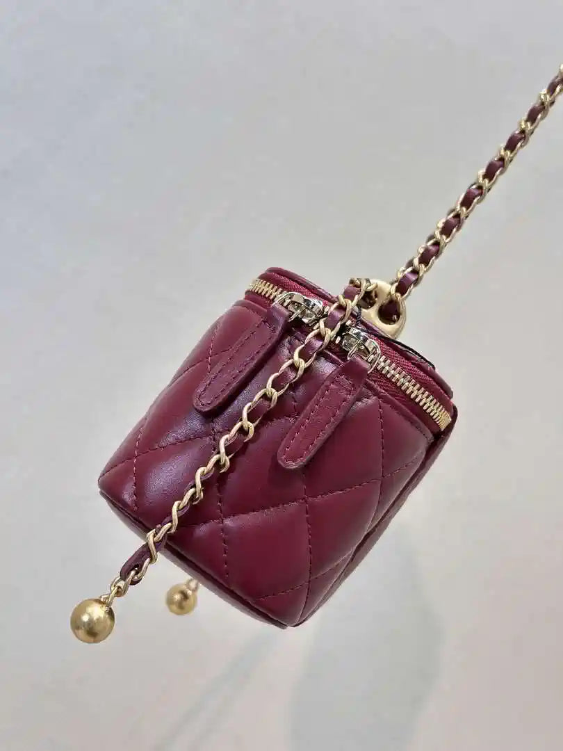 Chanel Small Vanity with Chain Shiny Calfskin Wine Red AP2292 Gold