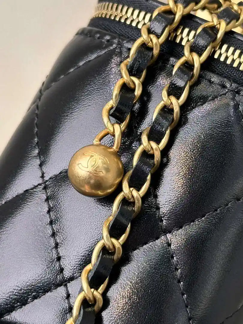 Chanel Small Vanity with Chain Shiny Calfskin Black AP2292 Gold