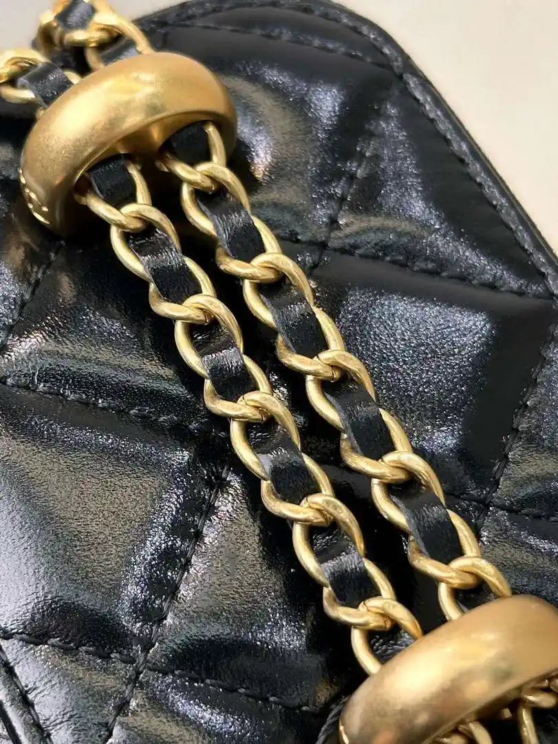 Chanel Small Vanity with Chain Shiny Calfskin Black AP2292 Gold