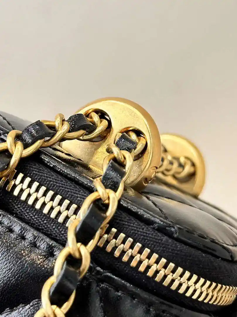 Chanel Small Vanity with Chain Shiny Calfskin Black AP2292 Gold